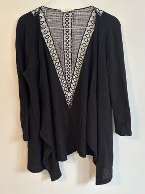 Maurices black waffle-knit texture crochet back Open Front Cardigan size small